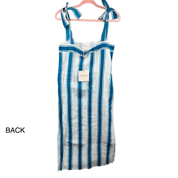 Olivia James The Label Blue White Striped Bow Strap Midi/Maxi Cotton Dress S NWT - Picture 3 of 13